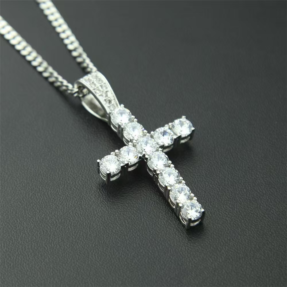 New Cross Personalized Side Glow Set Pendant Necklace Cuban Chain Hip Hop Personality necklace jewelry Moissanite dia gold Sterling Sier