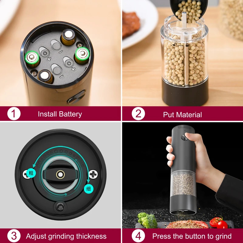 Electric Automatic Salt And Pepper Grinder Set Gravity Spice Grinder Adjustable Spice Grinder Kitchen Tools 240801