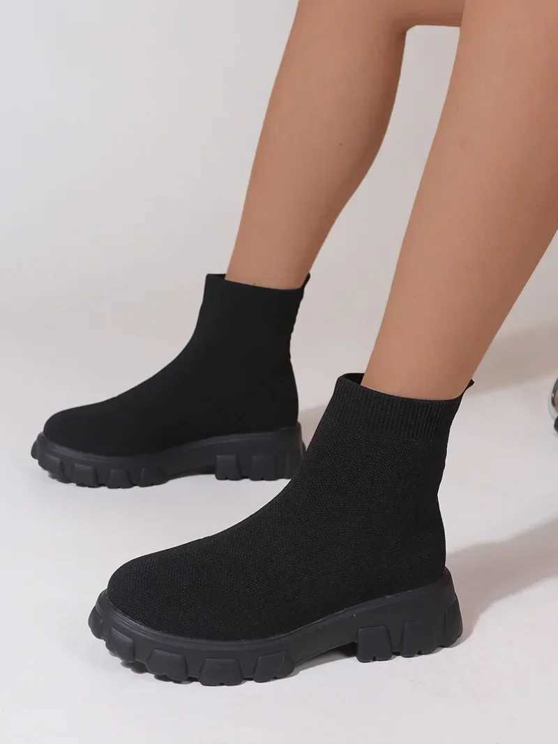 Brand Women Ankle Boots Lightweight Casual Shoes for Women Wedge Fashion Sock Boots Knitting Winter Medium Tube Platform BootCI24801