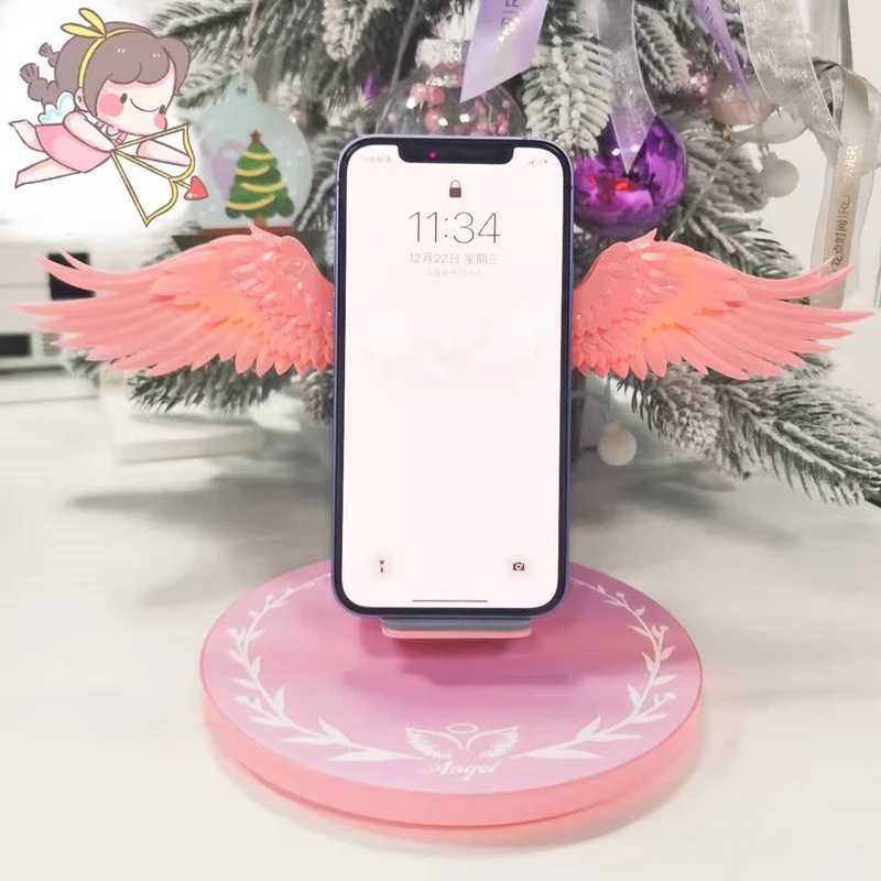 10W LED Angel Wings Pink Phone Charger Universal Fast Charging Wireless Charger for iPhone Huawei Samsung Phone Girls GiftM240731