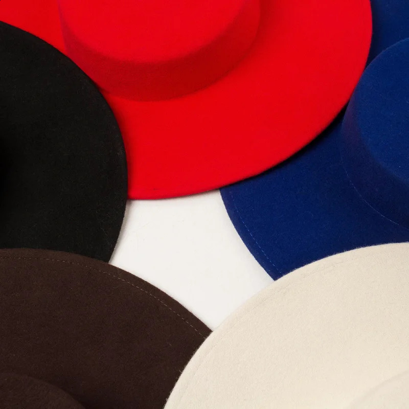 European fashion retro light flat top big brim woolen top hat catwalk stage performance modeling felt big brim hat 6 color 241227