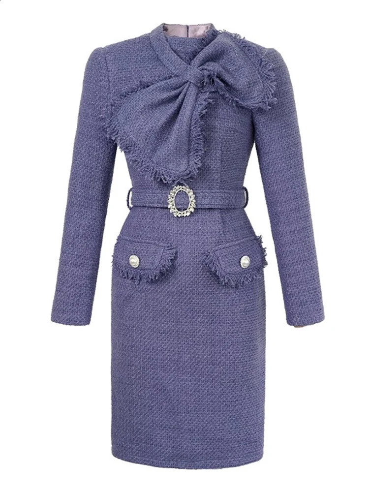 Trendy Tweed Vintage Classic Pencil Dress Women Elegant Commute Sweet Long Sleeve Slim Formal Mujer Vestidos Street Clothes 240801