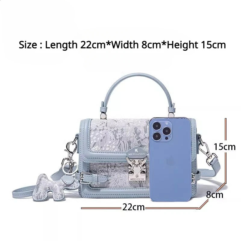 Fresh Womens Bag Highend Blue Embroidered Commuting OL Handbags Single Shoulder Crossbody TopHandle Square Bags 240731