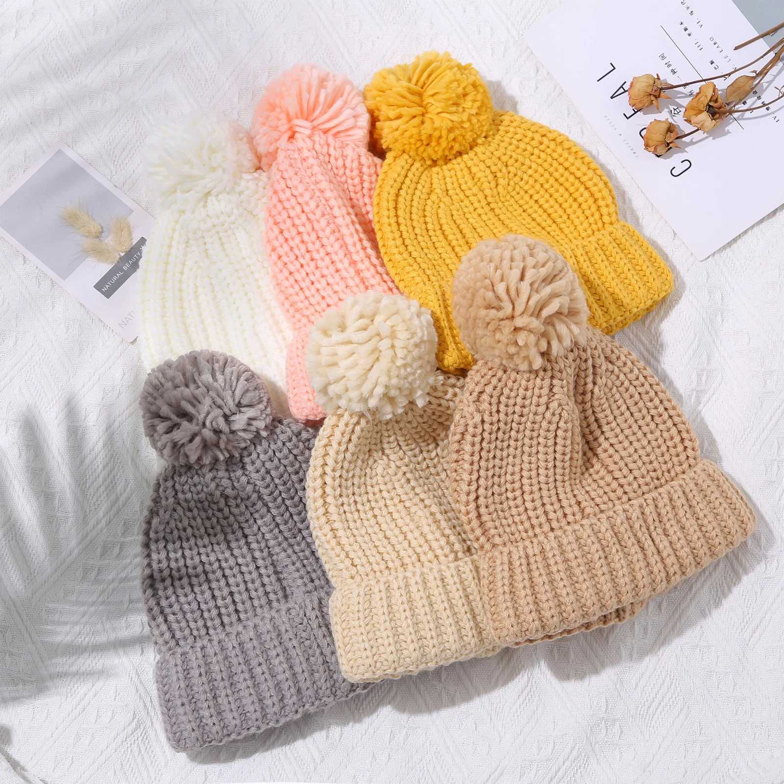 Pudcoco Kids Knit Hat Cute Soft Thickened Solid Color Beanie Warm Winter Cap for Baby Girls BoysXJ241213