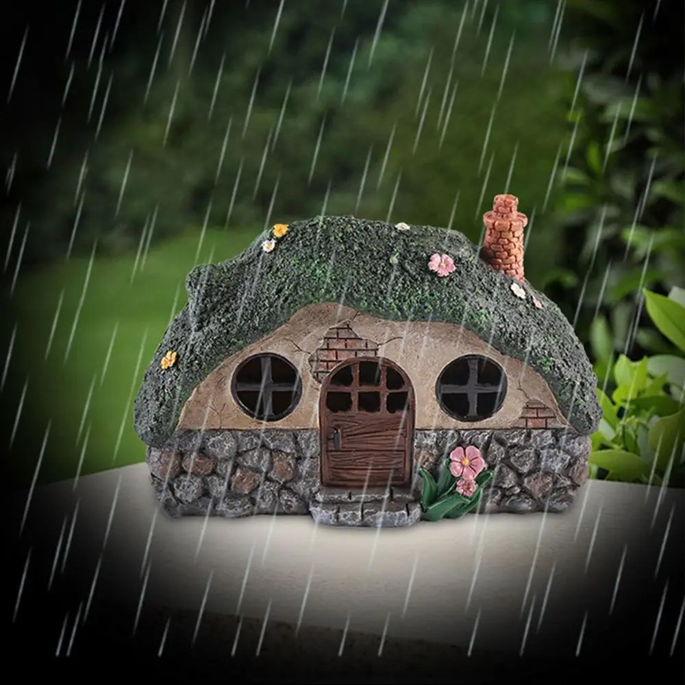 Funny Solar Fairy House Lights Waterproof Resin Fairy House Decorations Lifelike Realistic LED Garden Statue Lights Outdoor 240801