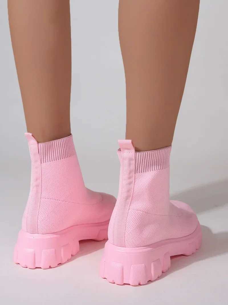 Brand Women Ankle Boots Lightweight Casual Shoes for Women Wedge Fashion Sock Boots Knitting Winter Medium Tube Platform BootCI24801
