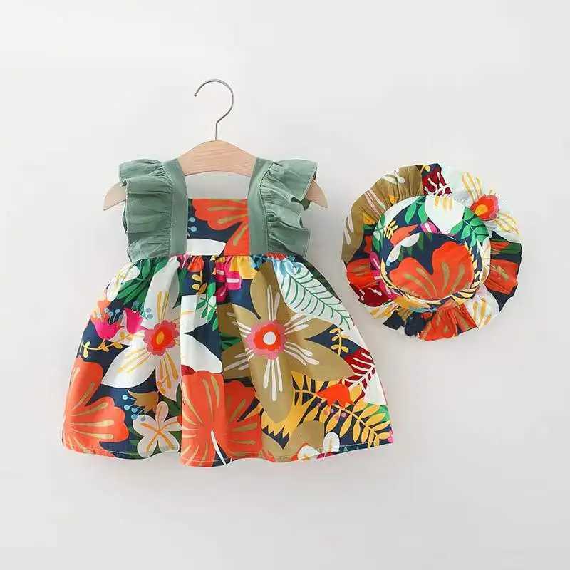 2-Piece Set Of New Girls Printed Casual Ruffle Edge Summer Childrens Dress And Hat Suitable For 0-3 Years Old X250220