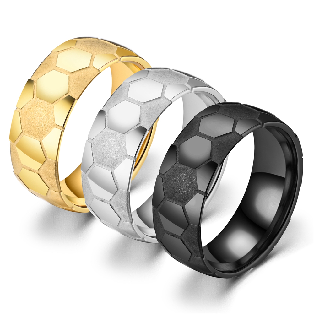 Wholesale 30pcs/lot Engrave Football Soccer Stainless Steel Punk Rocker Ring Men Trendy Jewelry Sports Party Gift
