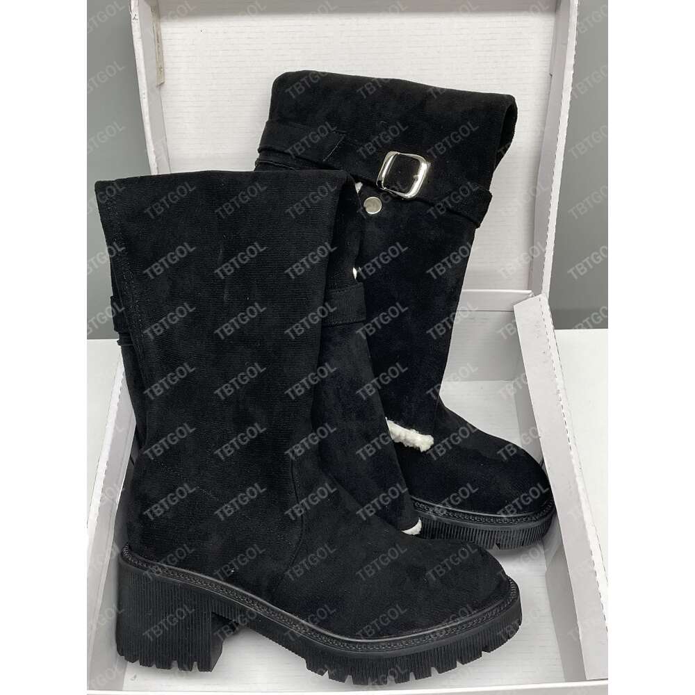 High Quality Knee Boots Classic Designer Leather Casual Boots For Winter Round Toe Heel 7cm Thick Heel Flat Bottom Black Apricot Side Zipper Woman Siz