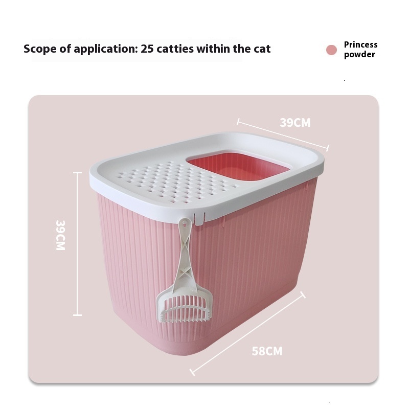 Pet litter box fully enclosed, top in, oversized cat toilet, splash proof with sand for cats