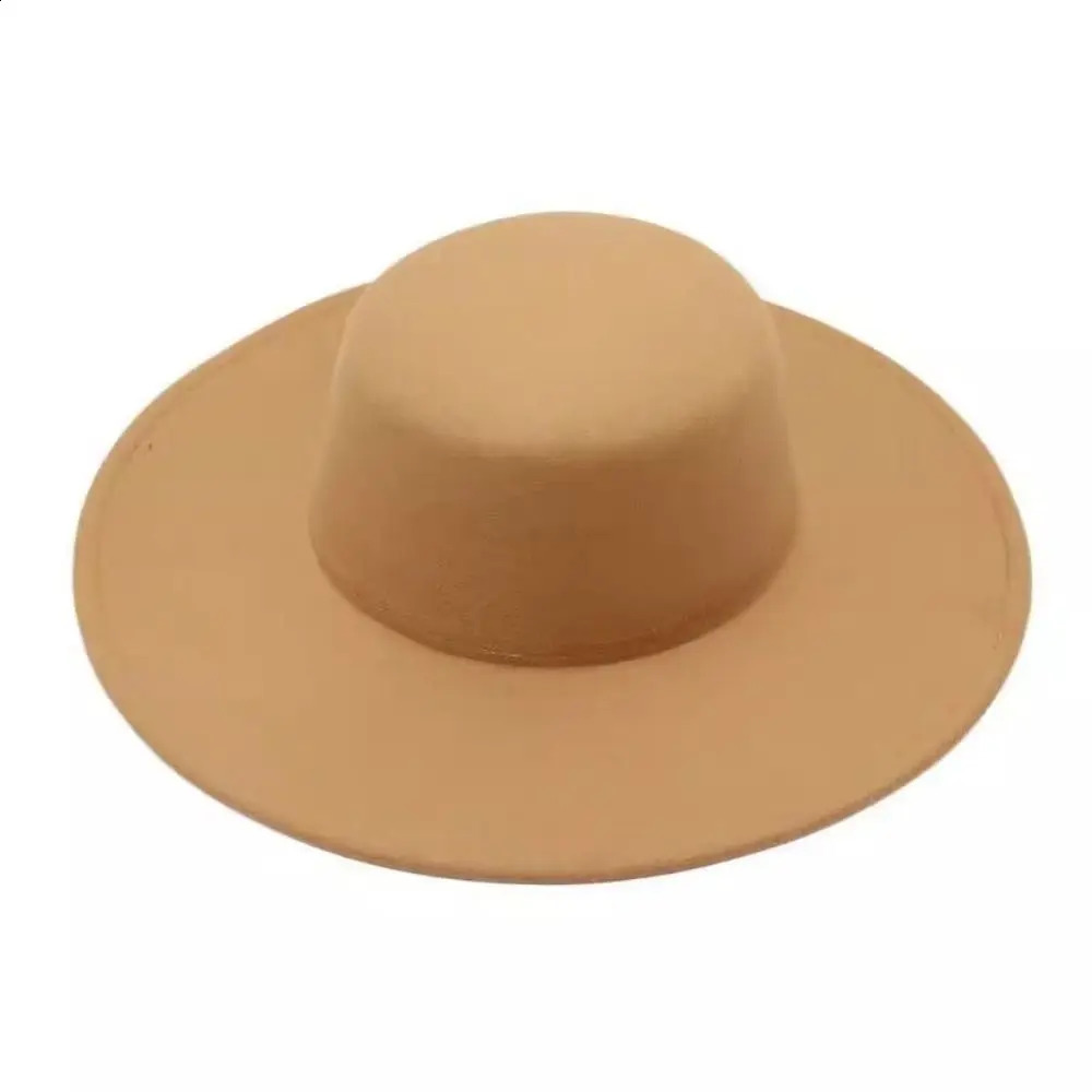 1PC Women Elegant Flatcap Wide Brim Felt Hat Flat-top Panama Retro Church Derby Cap French Hepburn Style Dame Hat 240731