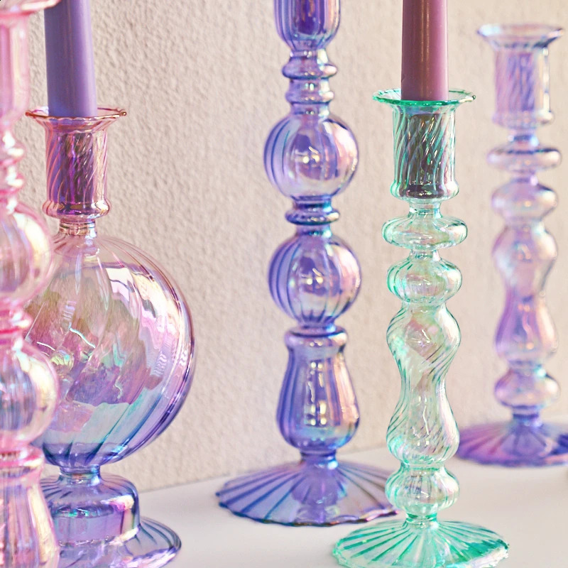 Floriddle Retro Candlesticks Taper Candle Holders Tall Candlesticks Decoration Party Glass Vase Home Decor Wedding Decoration 240731