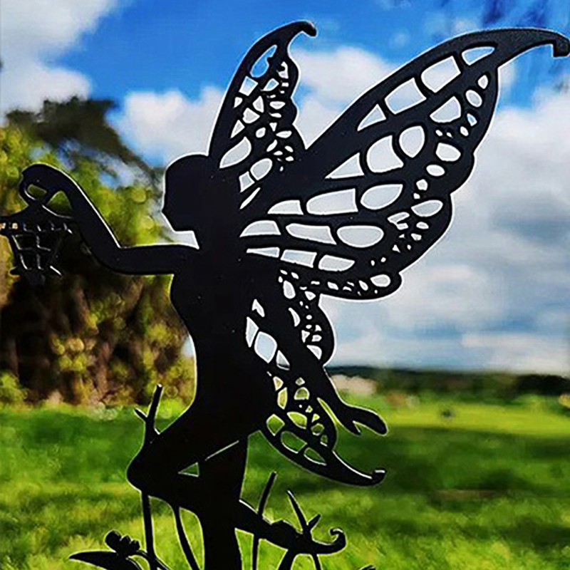 Fairy Garden Elf Metal Tiki Lamp Fairy Silhouette Patio Sign For Garden Decor Outdoor Fall Decor Fence Top
