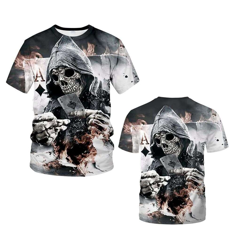 T shirt Mens Black and White Skull Shirt 3D Printing Short Sleeve T-Shirt shirts tshirt graphic tee Casual tops summer clothes Short sleeve
