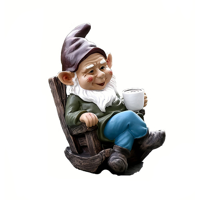 Garden Elf Dwarf Resin Decoration Ornament Rocking Chair Gnome Drinking Coffee Resin Patio Ornament Decoration