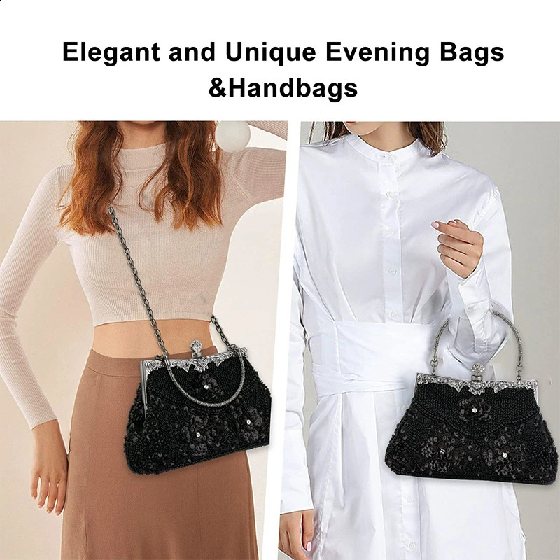 Womens embroidered bead sequin evening handbag retro shoulder bag wedding party elegant top 240724