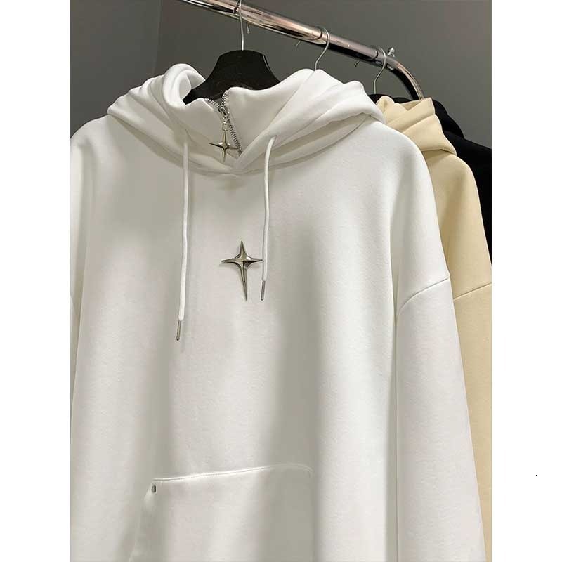 Half high neck hooded sweatshirt for men, 2024 spring new American fashion brand zipper, niche design jacket