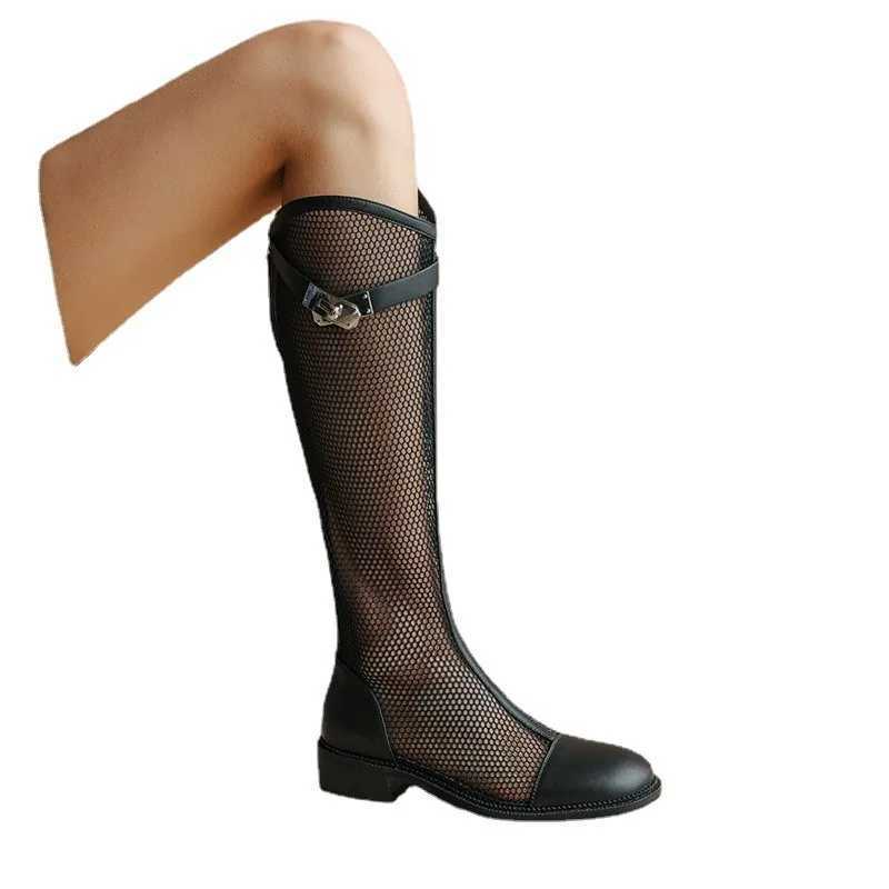 Soft Leather Womens Shoes Summer Thin Boots Openwork Boots Mesh High Boots Womens Breathable Mesh Boots Cowboy Boots for WomenCL240801