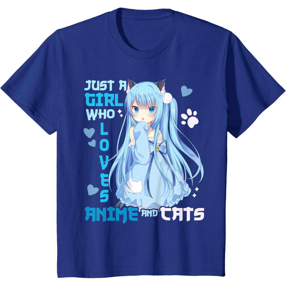 T shirt Mens Womens Just A Who Loves Anime And Cats Funny Kawaii Otaku Girl T-Shirt shirts tshirt graphic tee Casual tops summer clothes Short sleeve 