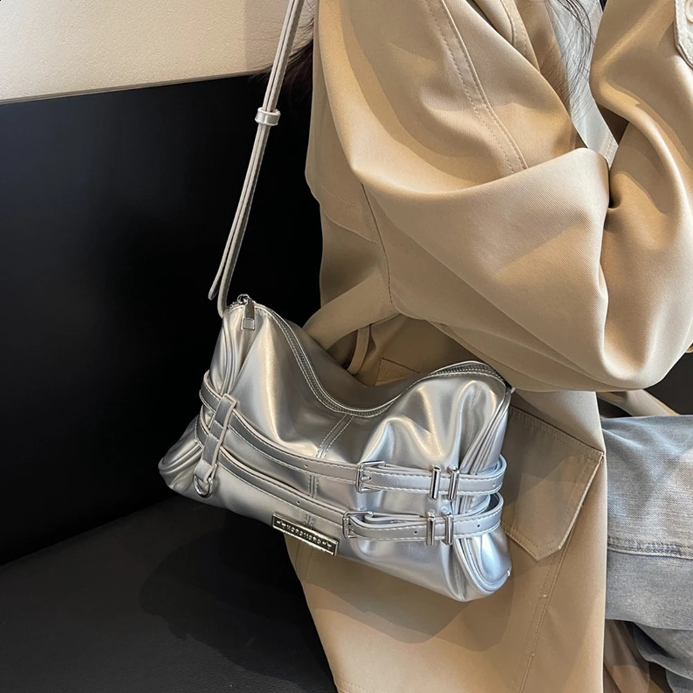 Women Shoulder Bag Double Belted Strap PU Leather Handbag Solid Color Satchel Purse Clutch Purse Travel Bag 240731