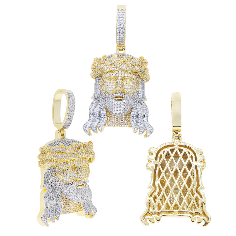 Hip Hop esus Face Pendant Necklace 5A Zircon 18k Real Gold Plated Mens Jewelry