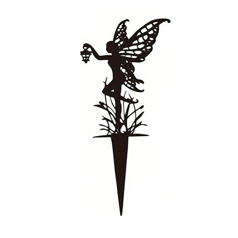 Fairy Garden Elf Metal Tiki Lamp Fairy Silhouette Patio Sign For Garden Decor Outdoor Fall Decor Fence Top