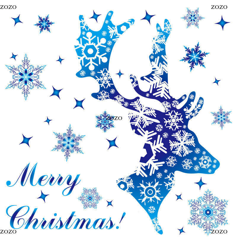 Christmas Decoration Snowflake Sticker Glass Window Decor Sticker Christmas Blue Snowflake Elk Electrostatic Sticker
