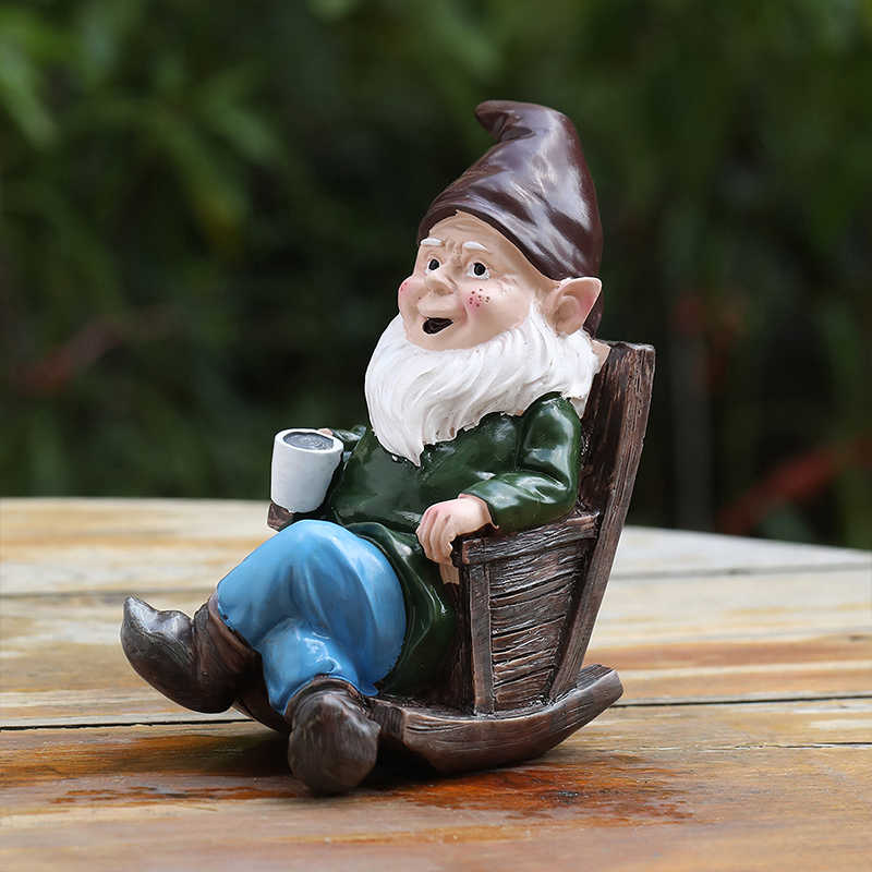 Garden Elf Dwarf Resin Decoration Ornament Rocking Chair Gnome Drinking Coffee Resin Patio Ornament Decoration