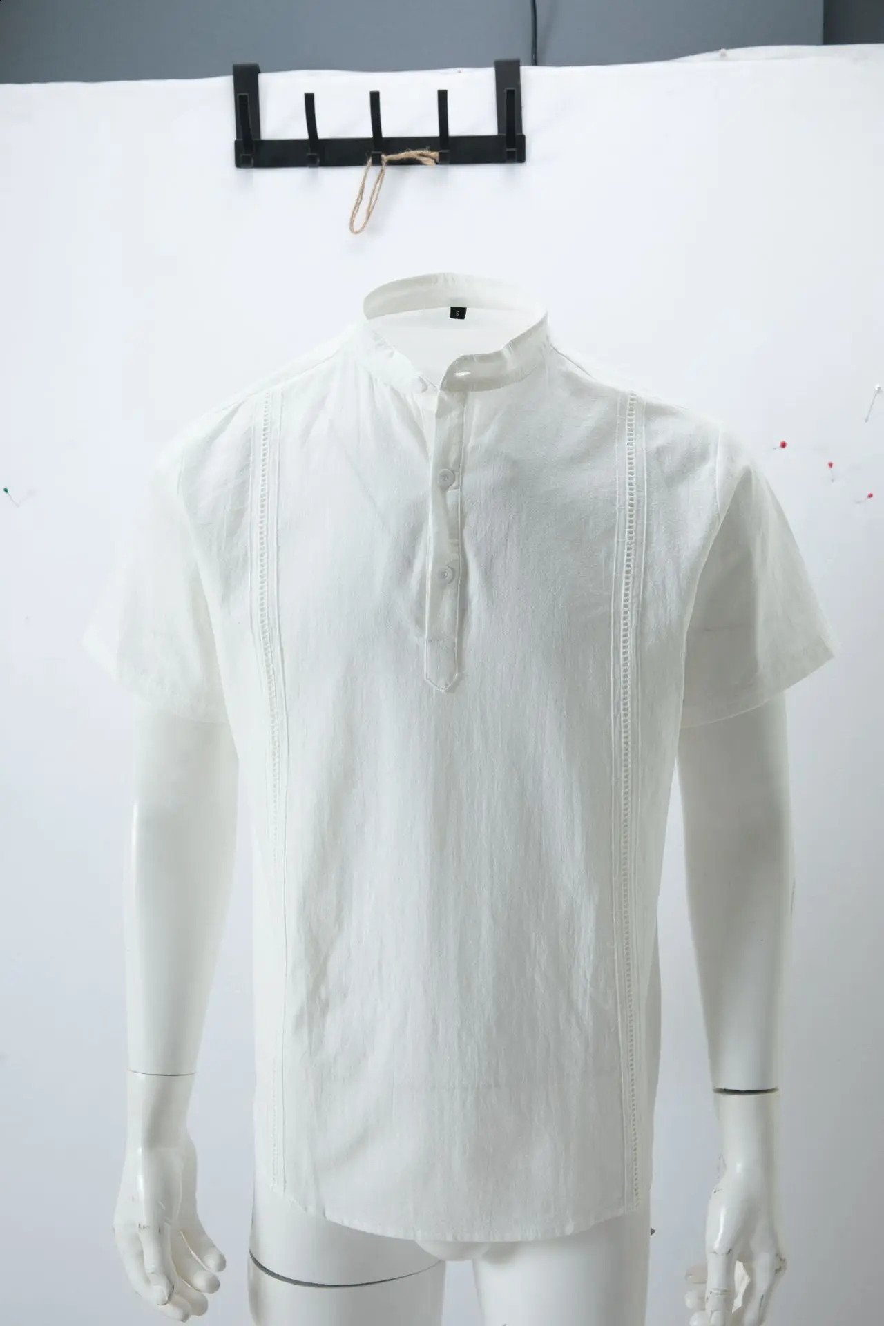 2024 mens polo shirt short sleeved Henry collar solid Cuban Guayabela cotton linen 240731