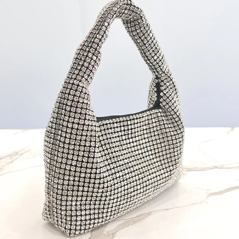 JIOMAY Fashion Silvery Evening Bags Glitter Rhinestone Purses for Women Portable Solid Color Womens Handbags 240731