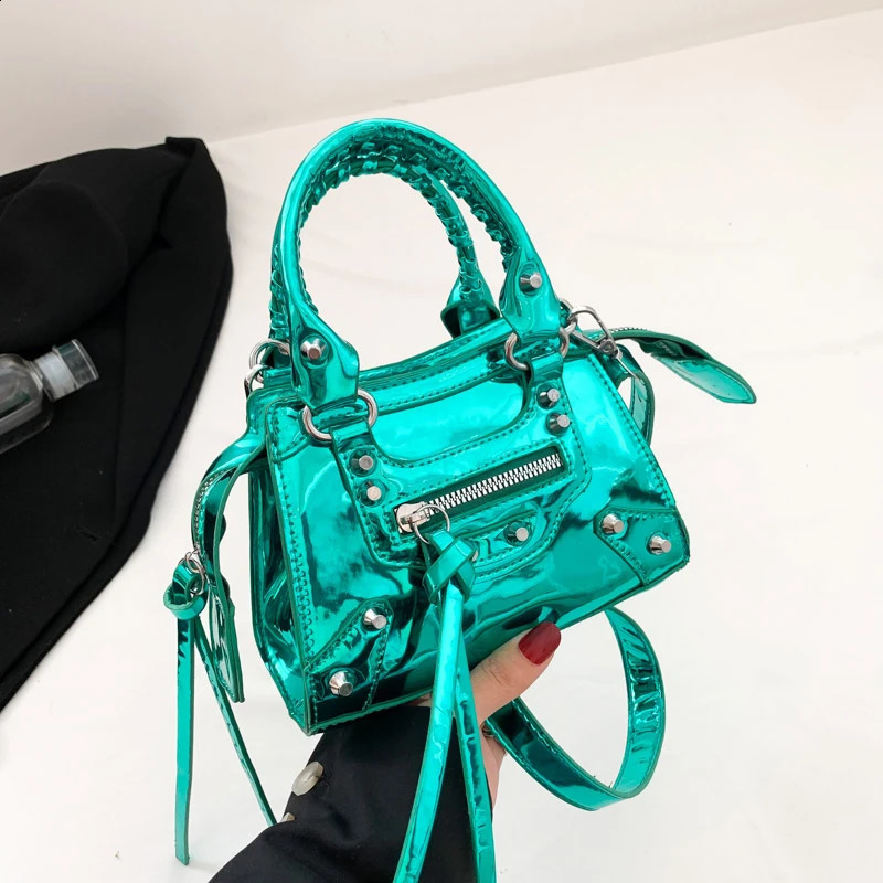 3 Female PU Patent Leather Long Zipper Personalized Handbag Locomotive Style Crossbody Trend Fashion Shoulder Bag 240801 4