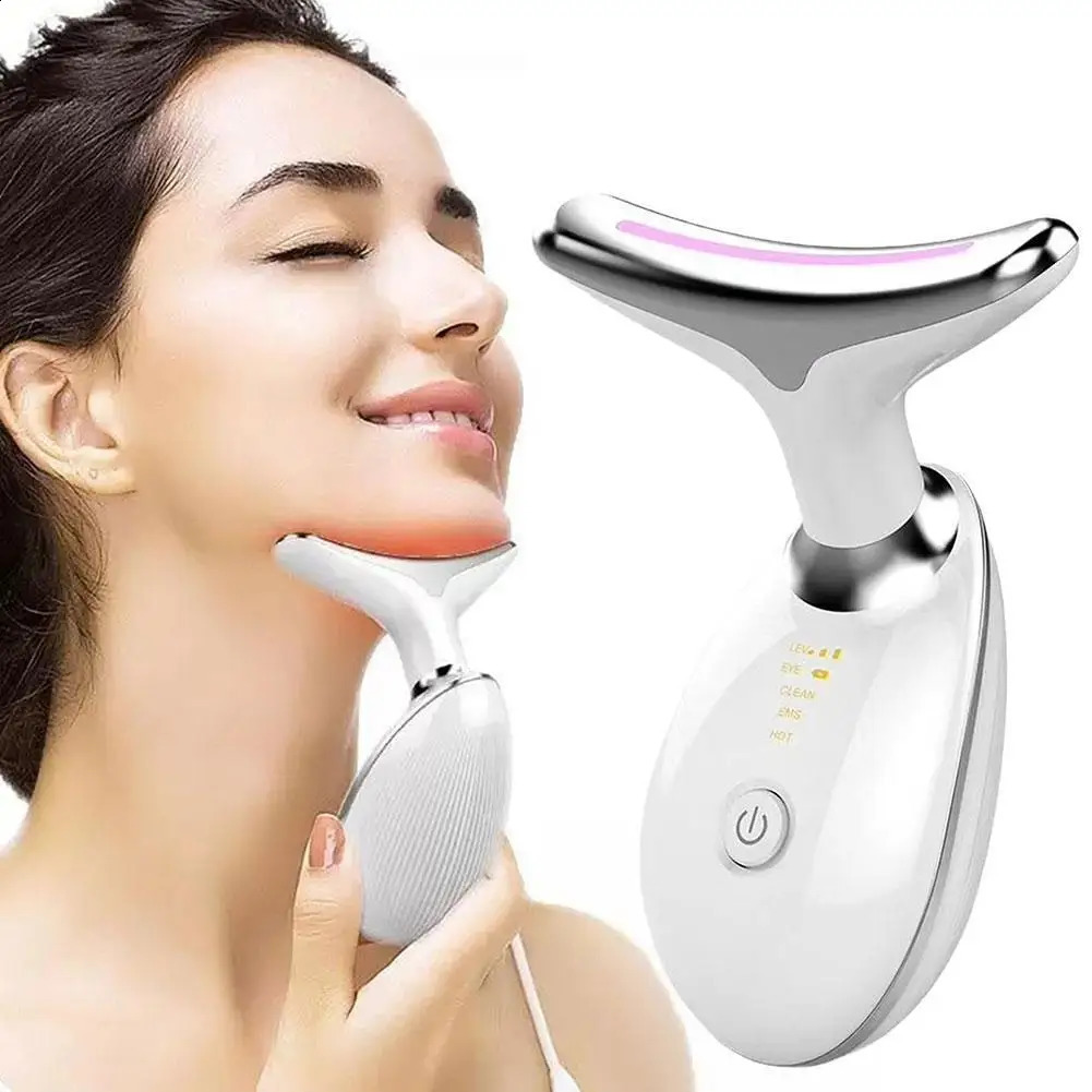 Neck Facial Lifting Device Microcurrent LED Pon Therapy Vibration Face Massager Anti s Tightening Skin Care Tools 240731