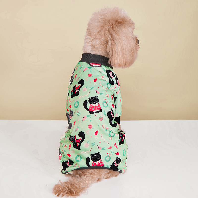 Pet four legged jumpsuit, cartoon print, black cat pet clothing, breathable dog clothing