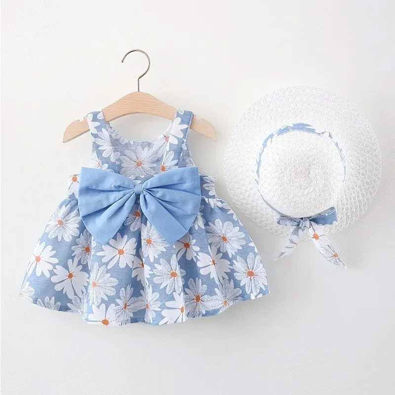 2 pieces of summer new womens dress with small chrysanthemum suspender and big bow princess party dress for 0-3 years old X250220