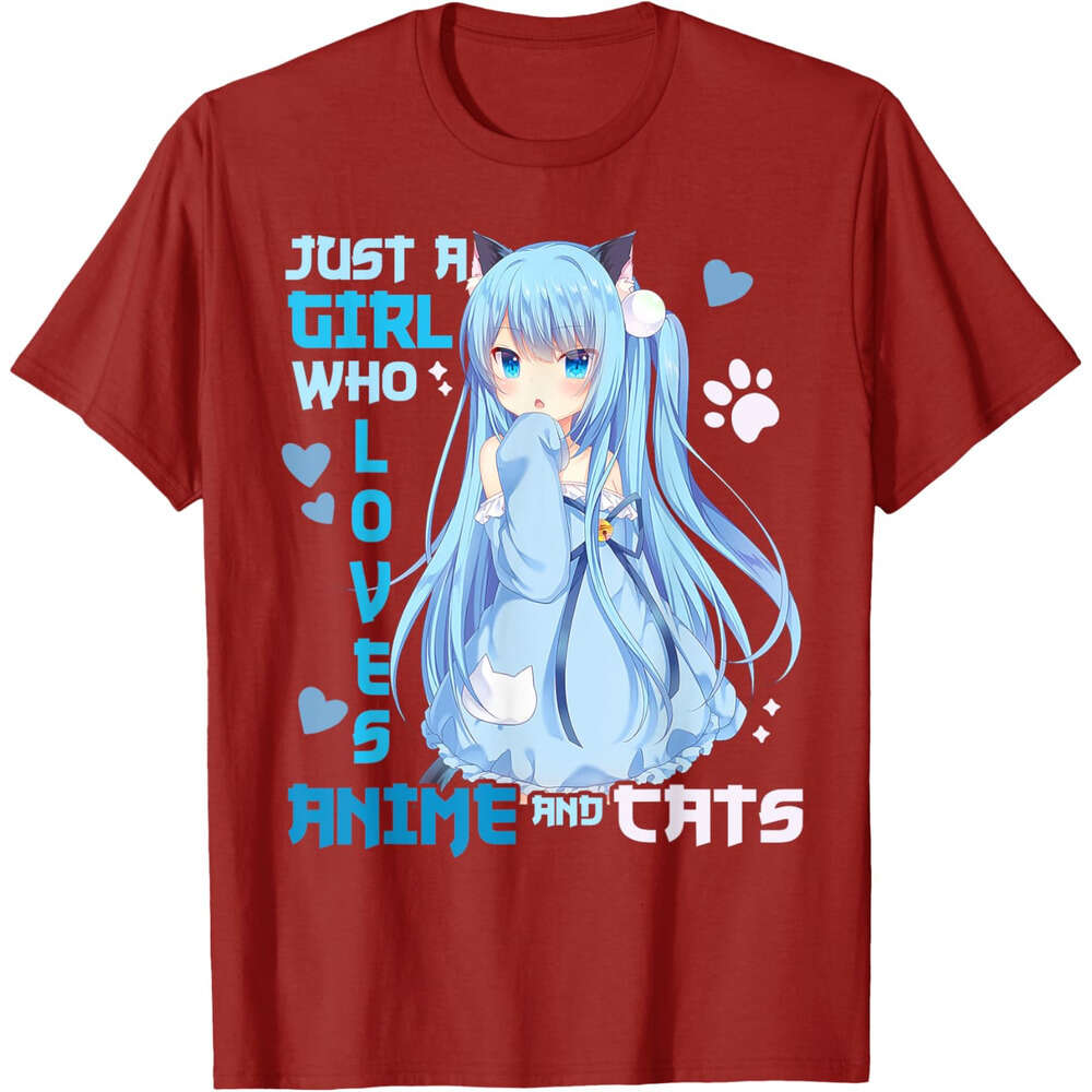 T shirt Mens Womens Just A Who Loves Anime And Cats Funny Kawaii Otaku Girl T-Shirt shirts tshirt graphic tee Casual tops summer clothes Short sleeve 