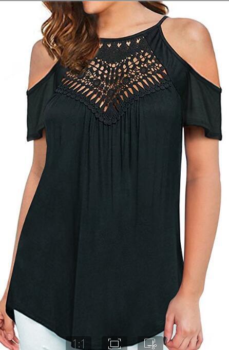 2018 Summer New Off Shoulder Lace T-shirt Short Sleeve