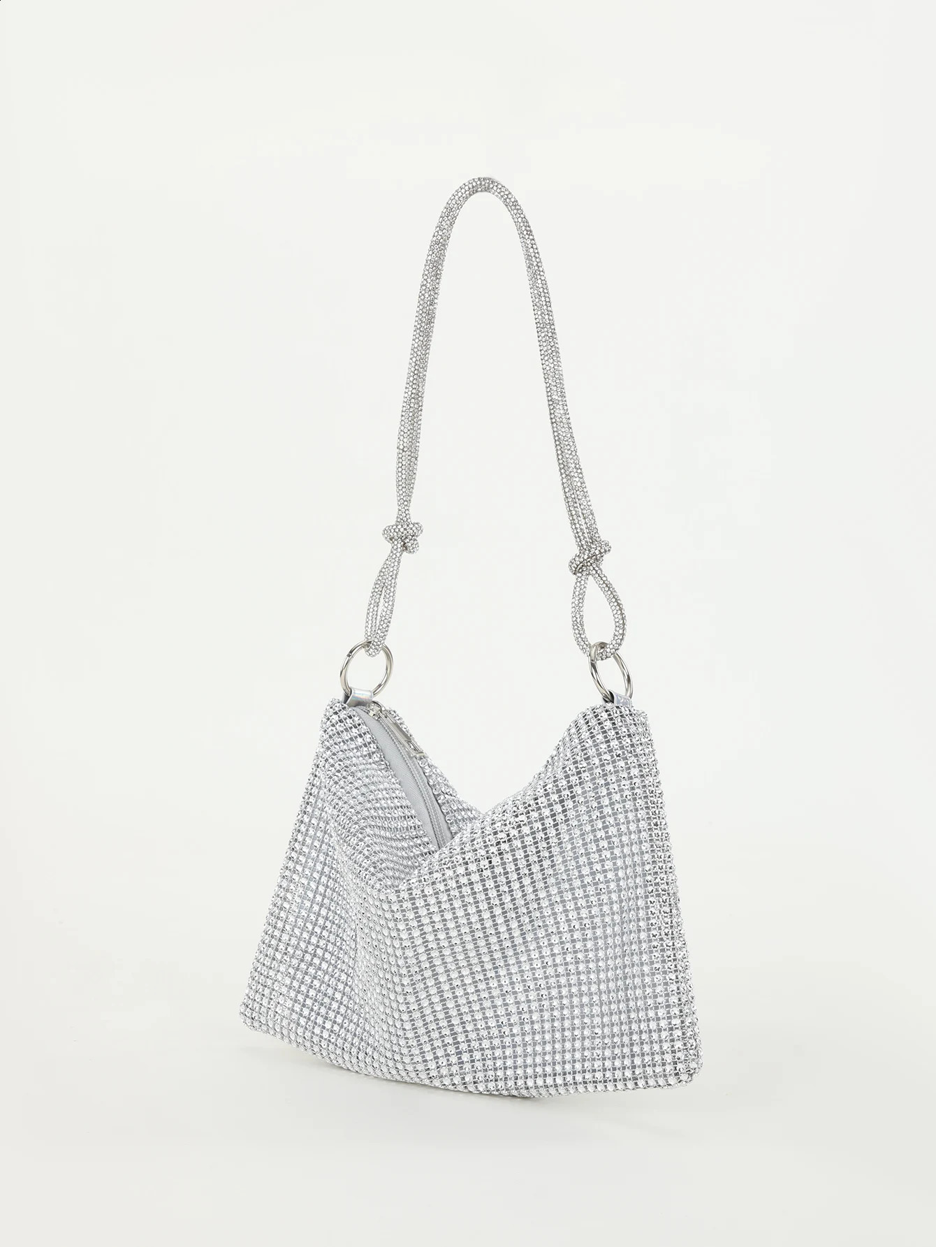 Shiny rhinestone woman handbags underarm crescent evening bag suitable for weddings parties and gatherings 240731