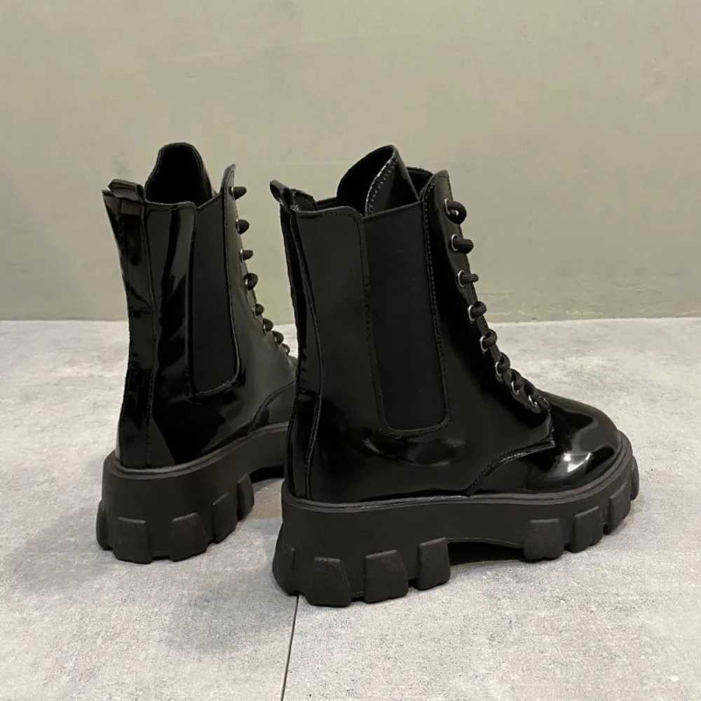 Pop Black Platform Combat Ankle Boots For Women Lace Up Strap Woman Thicken Winter Motorcycle boots W251024