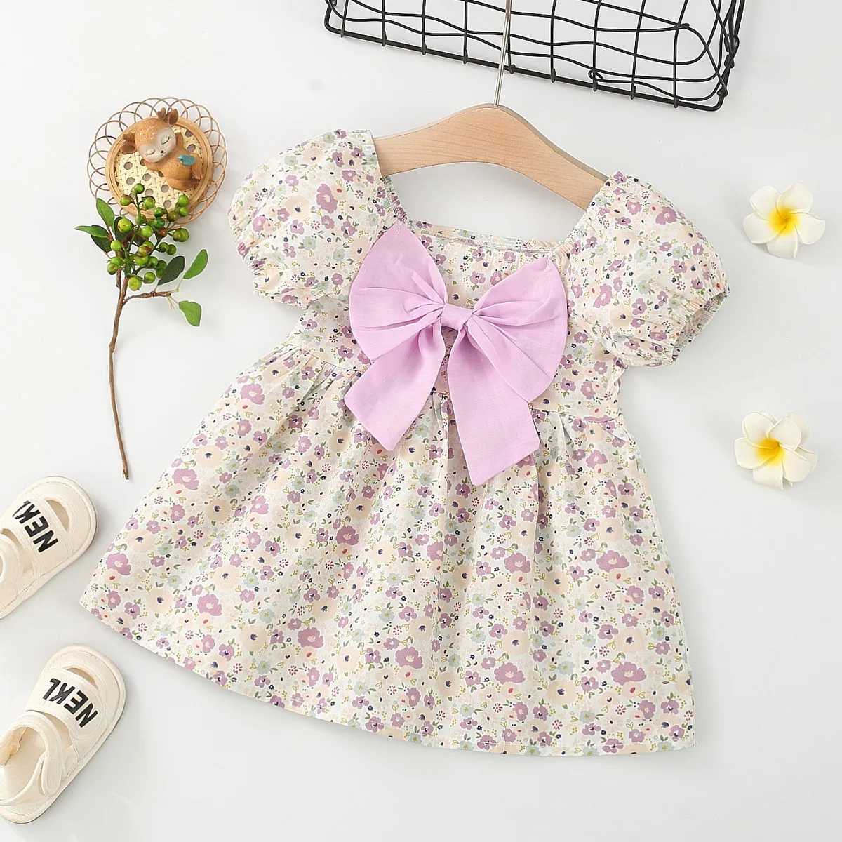 Summer Toddler Baby Dress Pink Flower Princess Dress Puff Sleeves Birthday Dress for Kids Girl X250220