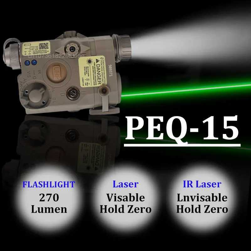 PEQ-15 Visible Red/Green Laser + IR Laser + LED White Flashlight Full Functional for 20mm Rail Tactical Hunting Rifle Gun B240801