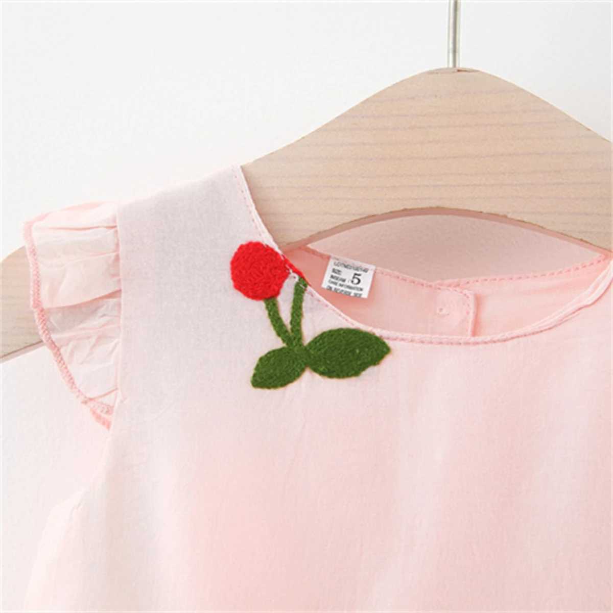 Summer baby dress girl cherry embroidery round neck small sleeve princess dress childrens dress X2502201
