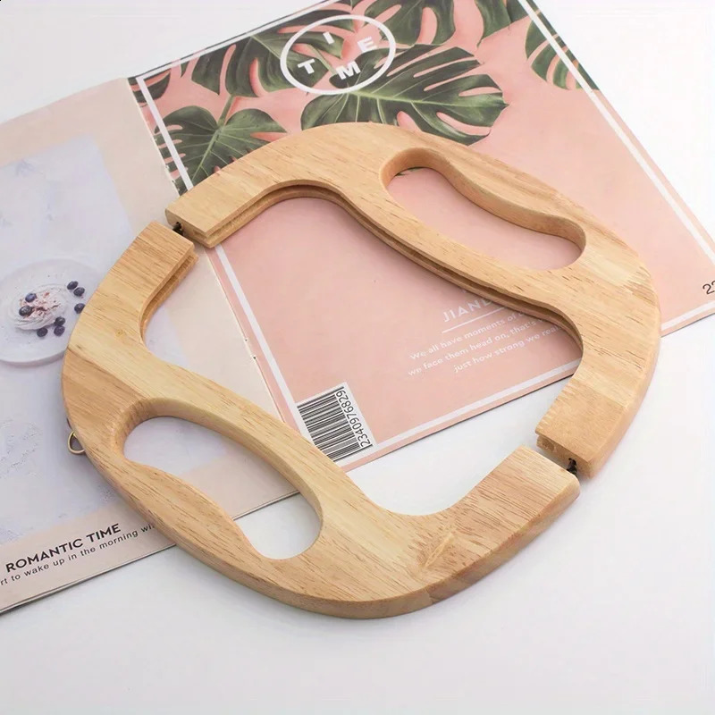 1PC U-shaped handbag frame accessories shoulder bag wooden handle frame DIY handmade crochet bag beach rattan woven bag making 240731