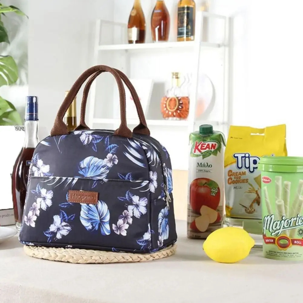 Outdoor Storage Flower Color Picnic Bags Handbag Thermal Insulated Pattern Insulated Lunch Bag Portable Oxford Cloth Beach 240819