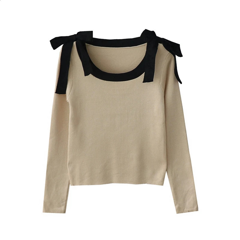 Women Black Gothic Pullover Knitted Sweater Harajuku Aesthetic Y2k Long Sleeves Bow Sweaters Fashion Vintage 2000s Clothes 240812