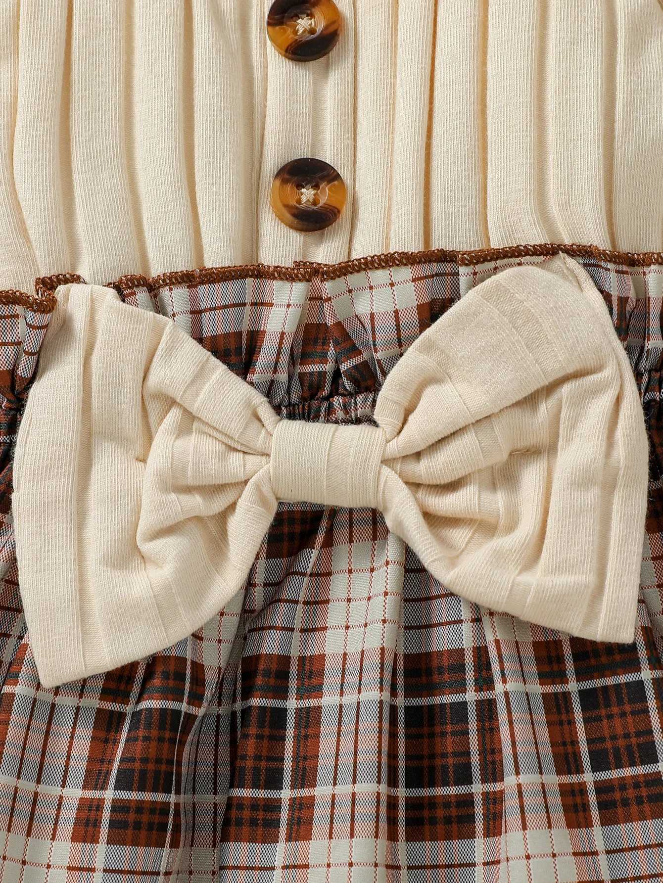 2024 New Baby Girl Autumn Long Sleeve Butterfly Bow Grid Fashion Cute Dress X250220