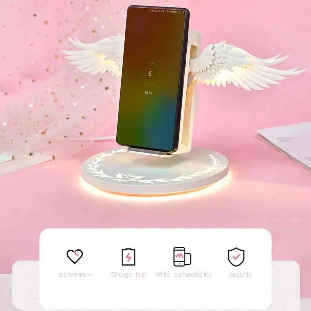 Angel Wings QI Phone Fast Charge 10W Wireless Charger Creative Movable Wing Shape with Breathing Light and Music Function Gift H251229