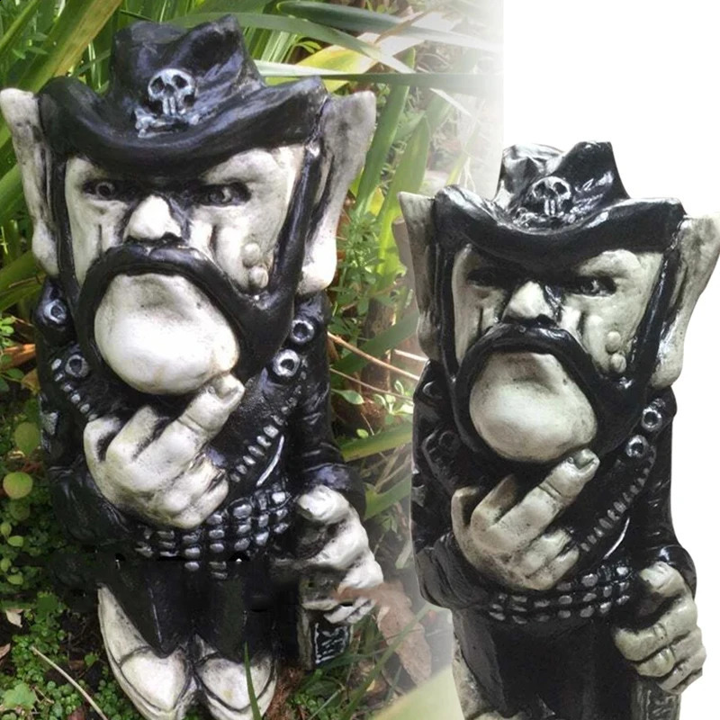 Lemmy Rock Icon Statue Lemprechaun Resin Craft Sculpture Cowboy Finger Dwarf Garden Ornaments Home Yard Lawn Gnomes Decoration 240718