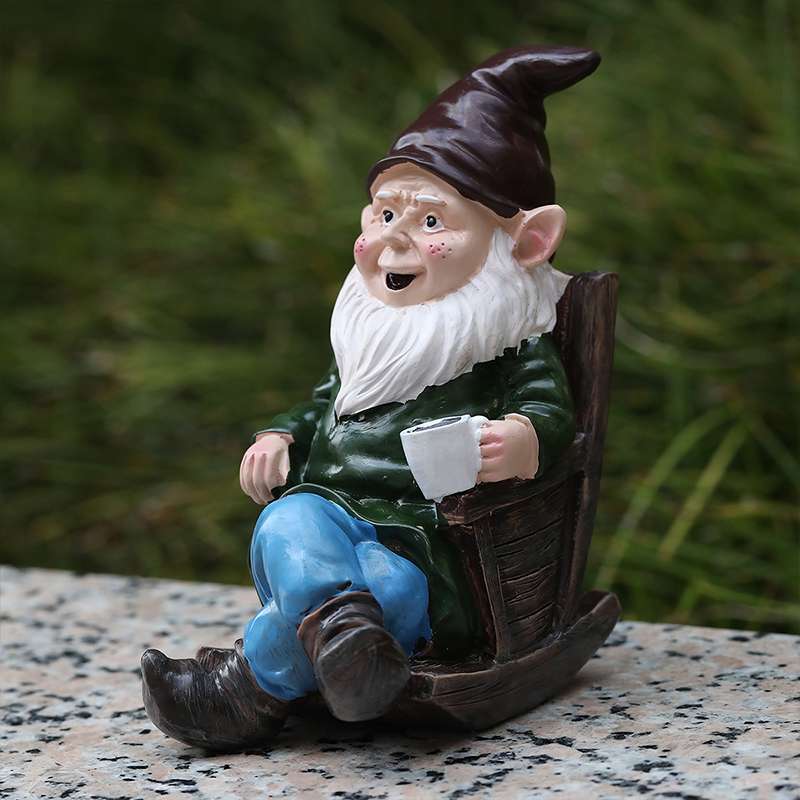 Garden Elf Dwarf Resin Decoration Ornament Rocking Chair Gnome Drinking Coffee Resin Patio Ornament Decoration