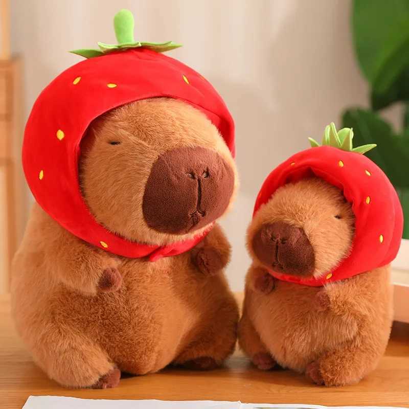 Cute Capybara Plush Toy Kawaii Fluffy kapibala With Turtle Bag Strawberry Cap Stuffed Animals Kids Birthday Gift Home Decoration Y240801