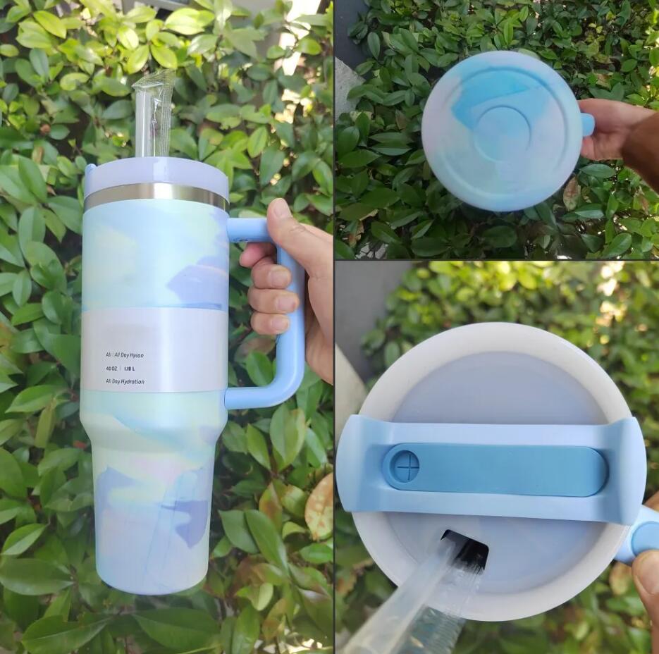 New 1Pc 40Oz Purple Stars Cups 40Oz Stainless Steel Tumblers With Handle Lid And Straw Thermos Water Bottles Insulated Car Mugs